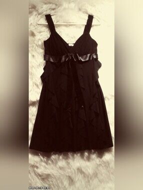 Black Midi Dress with Satin Waist Tie